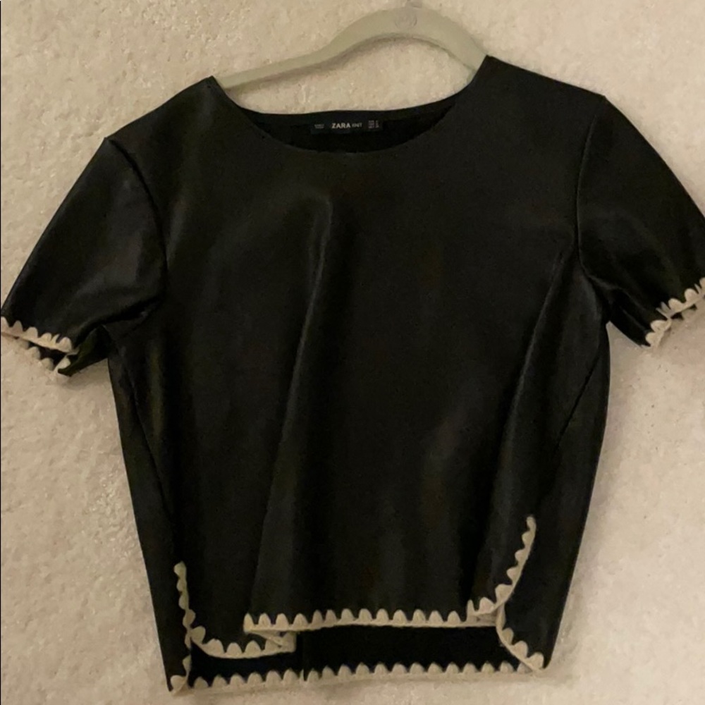 zara black leather shirt with knit